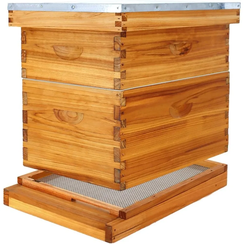 

8 Frame Beehive Kit with Screened Bottom Board Dipped in 100% Beeswax Bee Hive Boxes Starter Kit for Bee Keekeepers - Langstroth