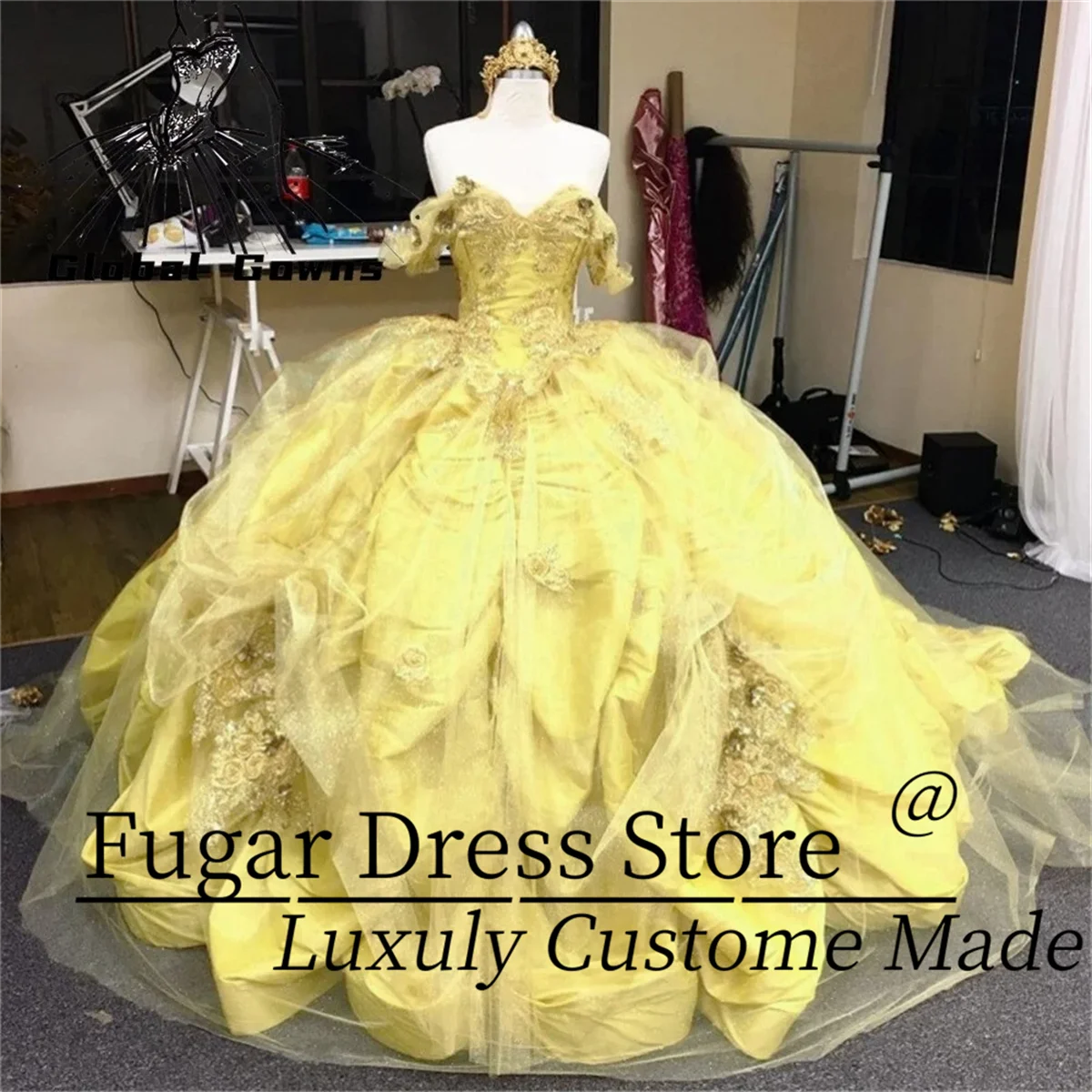 Customized Yellow Princess Quinceanera Dresse High-end Birthday Party Sweet 15 16 Dress Gown Vestidos De Novias