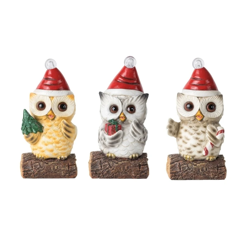 

Christmas Owl Miniature with LED Light Santa Hat Resins Figurine Ornament for Home Desktop and Book Shelf Embellishment 45BE