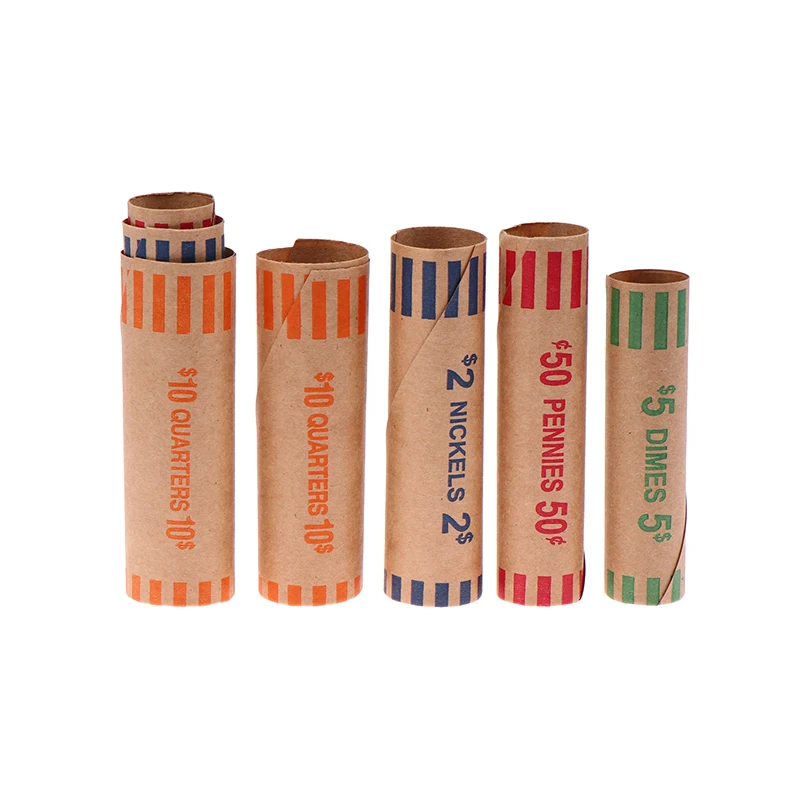 5/10Sets Assorted Color-coded Coin Wrappers Preformed Coin Wrappers Rolls High Quality Material Kraft Paper Coin Wrapping Tubes