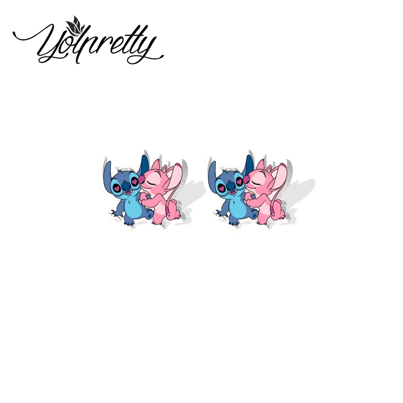 2024 New Arrival Cute Angel and Stitch Couple Love Epoxy Stud Earrings Handcraft Acrylic Resin Earrings image 5