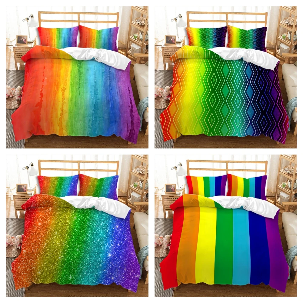 

Colorful Stripes Rainbow 3D Printed Duvet Cover Soft,Comfortable and Breathable Bedding Set 3pcs Bedclothes Gift For Children