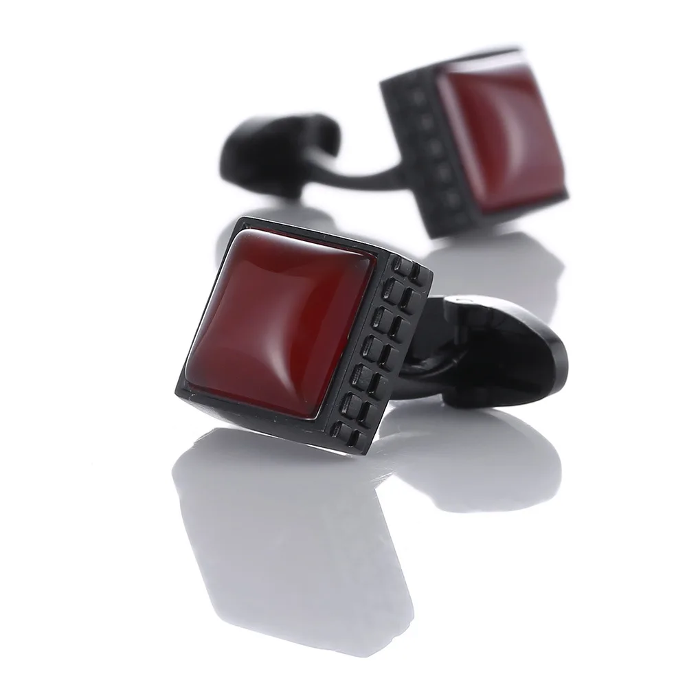Vintage Black Red Stone Cufflinks Men Formal French Cuff Links Business Wedding Dress Jewelry