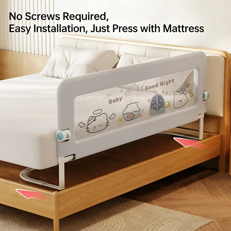 IMBABY Bed Guardrail U-Shaped Base Baby Bed Rail Full Foldable Baby Safety Bed Barrier Height Adjustable Crib Bumper for Kids