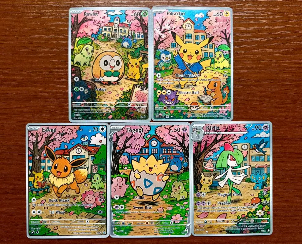 PTCG Cards Crayon Set Holo Rare Cards Rowlet Eevee Togepi Kirlia PTCG Cards Gift Collection PKM DIY Gift