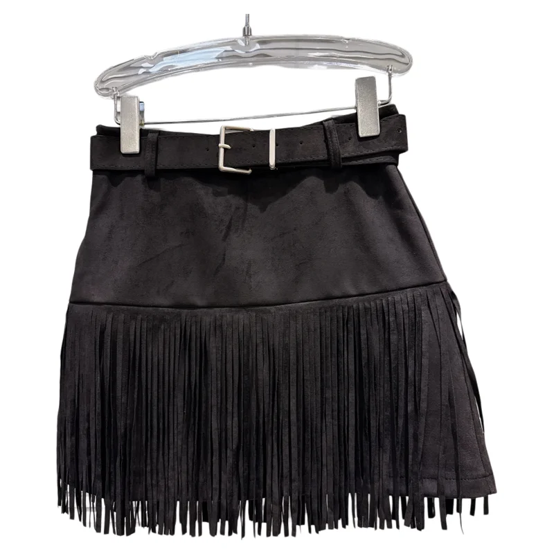 

Ретро-юбка с воланами и поясом из замшевой ткани, юбка трапециевидной формы для девочек и женщин, подходит для вещей, новинка зимы 2025, Sle