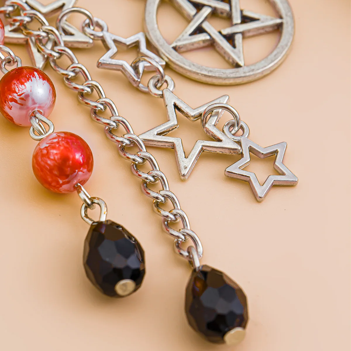 Gothic Black Ribbon Bow Keychain Beaded Hollow Cross Heart Skull Key Pendant Bag Key Accessories Gift