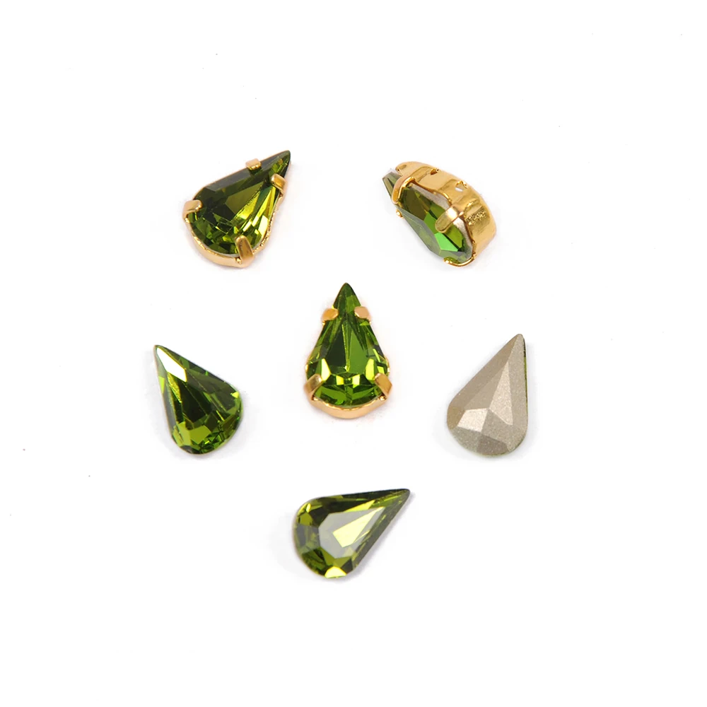 K9 Glitter Glass Rhinestones Olivine Color Pear Shaped 27pcs 21pcs 12pcs Nails Charms 3D Jewelry Making Beads Nail Art Gems