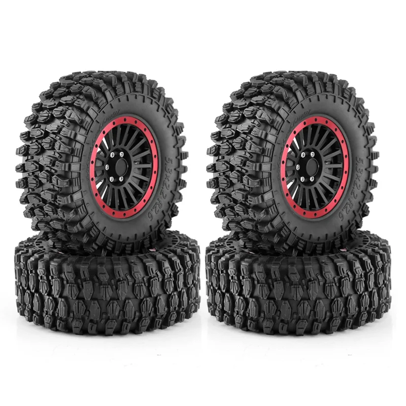 

4Pcs 135mm 2.6 Inch Metal Beadlock Wheel Rim Rubber Tire Set for 1/8 1/10 RC Crawler Car Axial SCX10 Wraith RR10 Capra,2