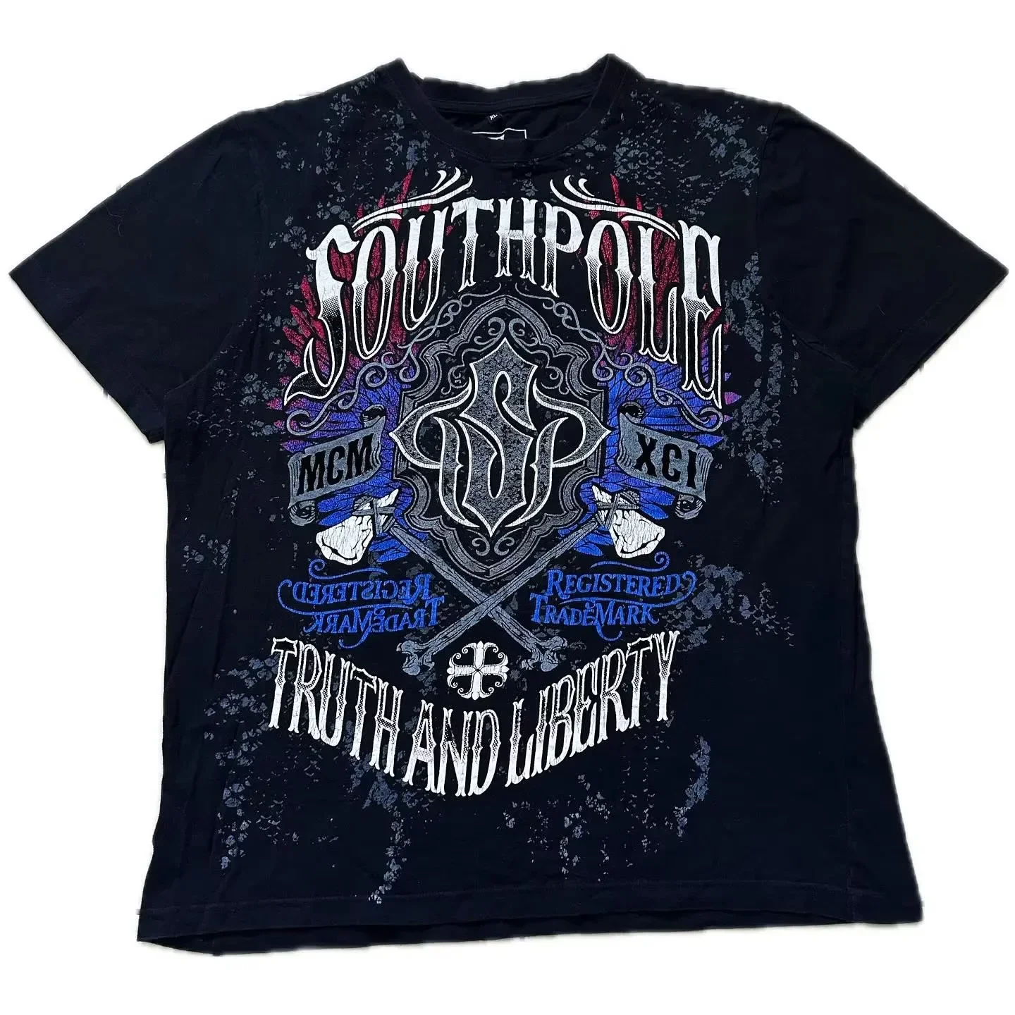 Southpole Y2K Vintage katoenen grafisch T-shirt, oversized unisex T-shirt met gotische print, streetwear, retro zacht shirt voor heren
