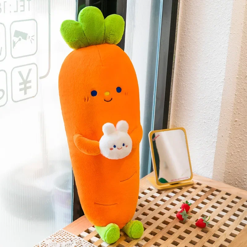 Cute Cartoon Carrot Pillow Dolls para crianças, brinquedos macios de pelúcia, tamanho grande, sorriso de planta, coelho, vegetal, presente