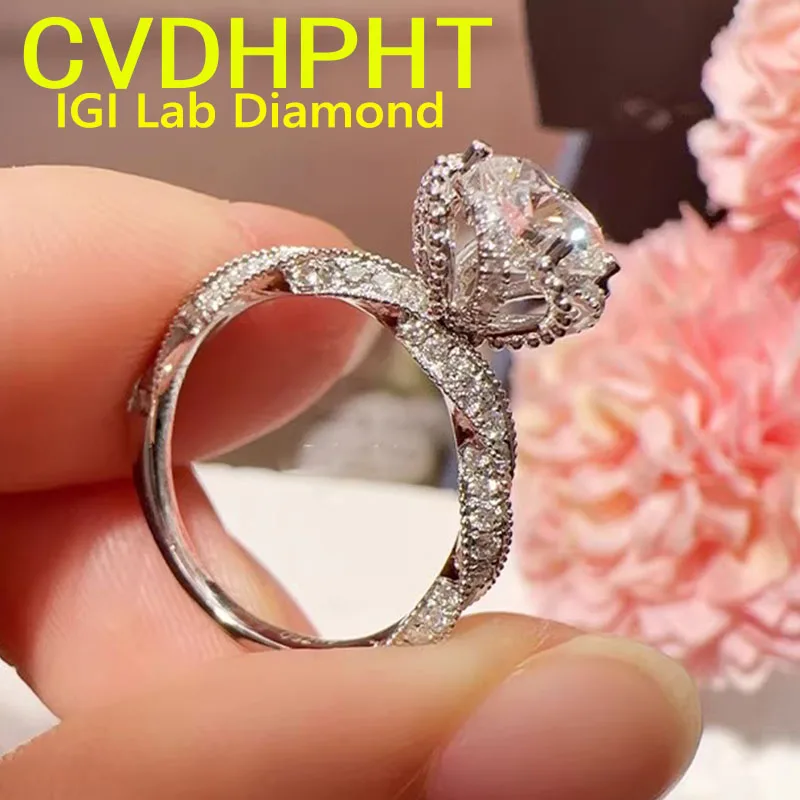 

Luxury Flowers Real 14K white gold Lab grown dimaond ring IGI&GIL round shape D VS1 Wedding engagement ring