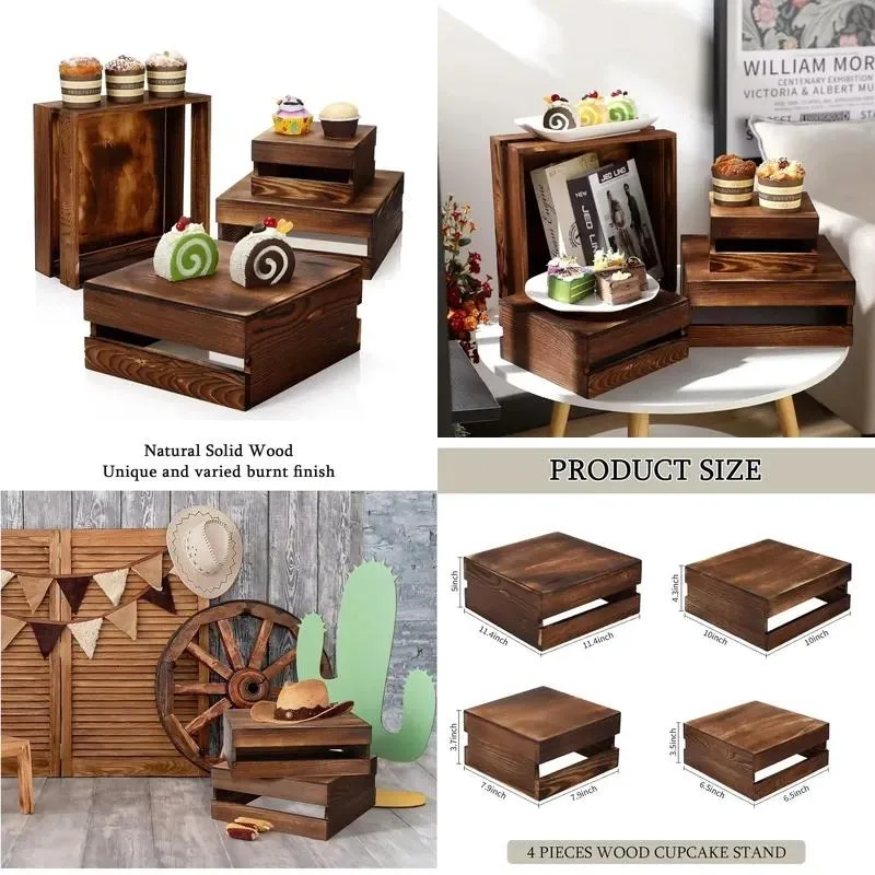 High Quality Wooden Stackable Cake Display Stand Country Style Food Riser for Dessert Table Decoration Party Serving Tray