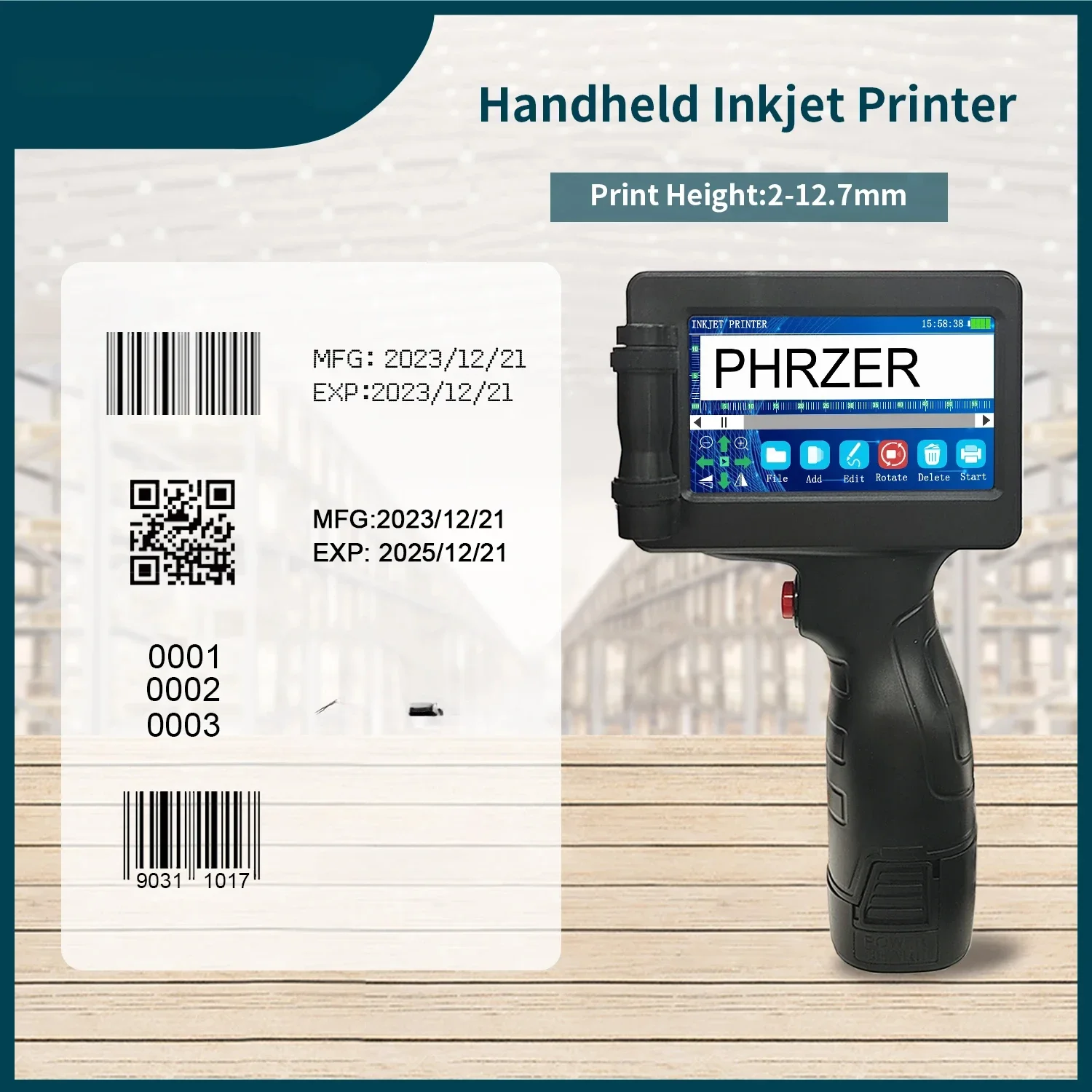 P17 Handheld Inkjet Printer Date Number Expiry Date Logo QR Bar Batch Code Expiry Date 12.7mm Label Printer 28 Languages