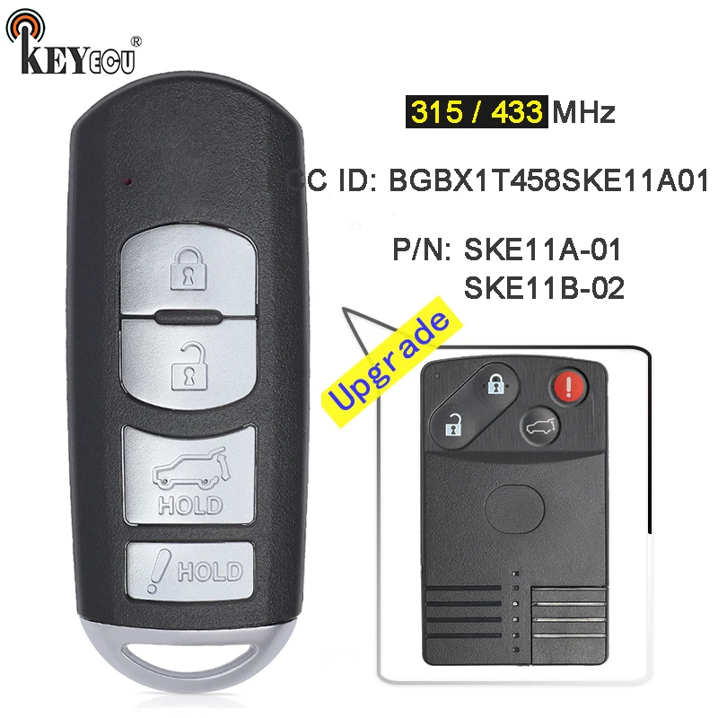 KEYECU 315MHz / 433MHz FCC ID: BGBX1T458SKE11A01 SKE11A-01, SKE11B-02 obudowa inteligentnego pilot z kluczykiem samochodowym dla Mazda CX-7 CX-9
