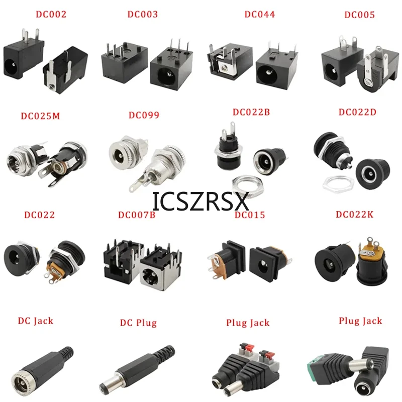 10Pcs DC Power Jack Socket Connector 5.5*2.1mm 3.5x1.3mm Male Female DC005 DC022 DC099 DC plug socket Nut Panel Mount Adapter