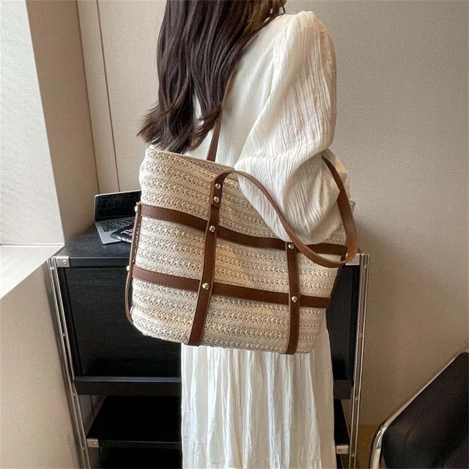 Brand Large Capacity Weave Straw Shoulder Bags for Women Casual Tote Bag Luxury Travel Shopper Beach Bag Handmade Handbags