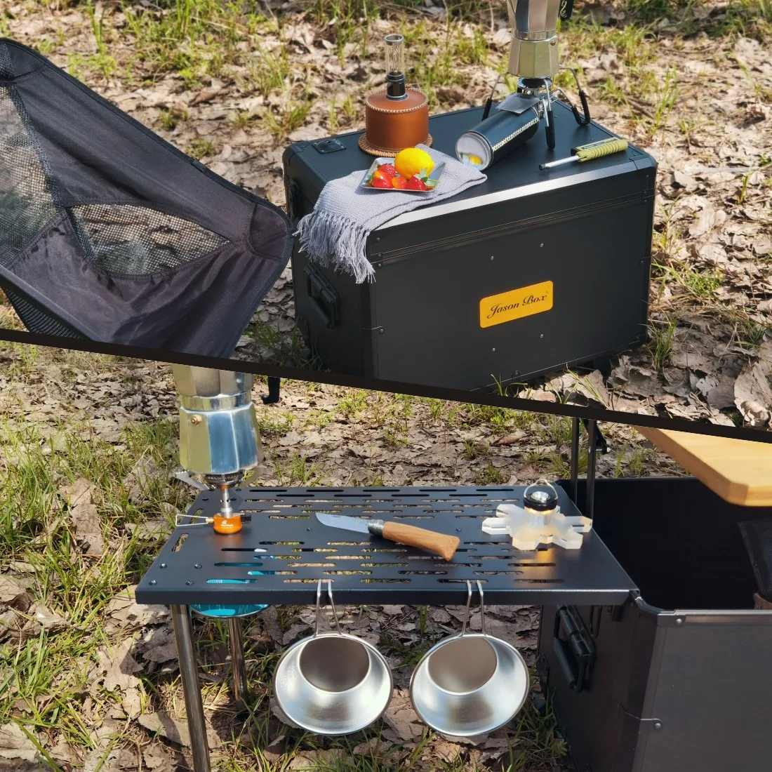 Outdoor Mobile Kitchen Car Camping Box Picnic Storage Organizer Folding Tea Table And Chair Coffee Expansion Blackening