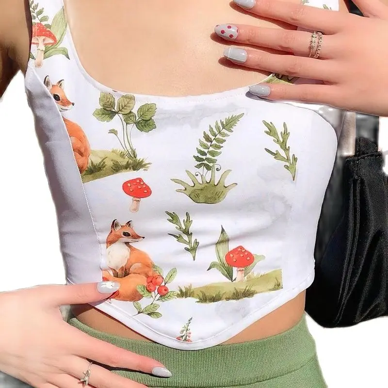 

Cyber Y2k Top Fairy Core Grunge Aesthetic Sweet Elegant Flower Print Crop To Girl Summer Clothes for Women Drop Shipping Atoshre