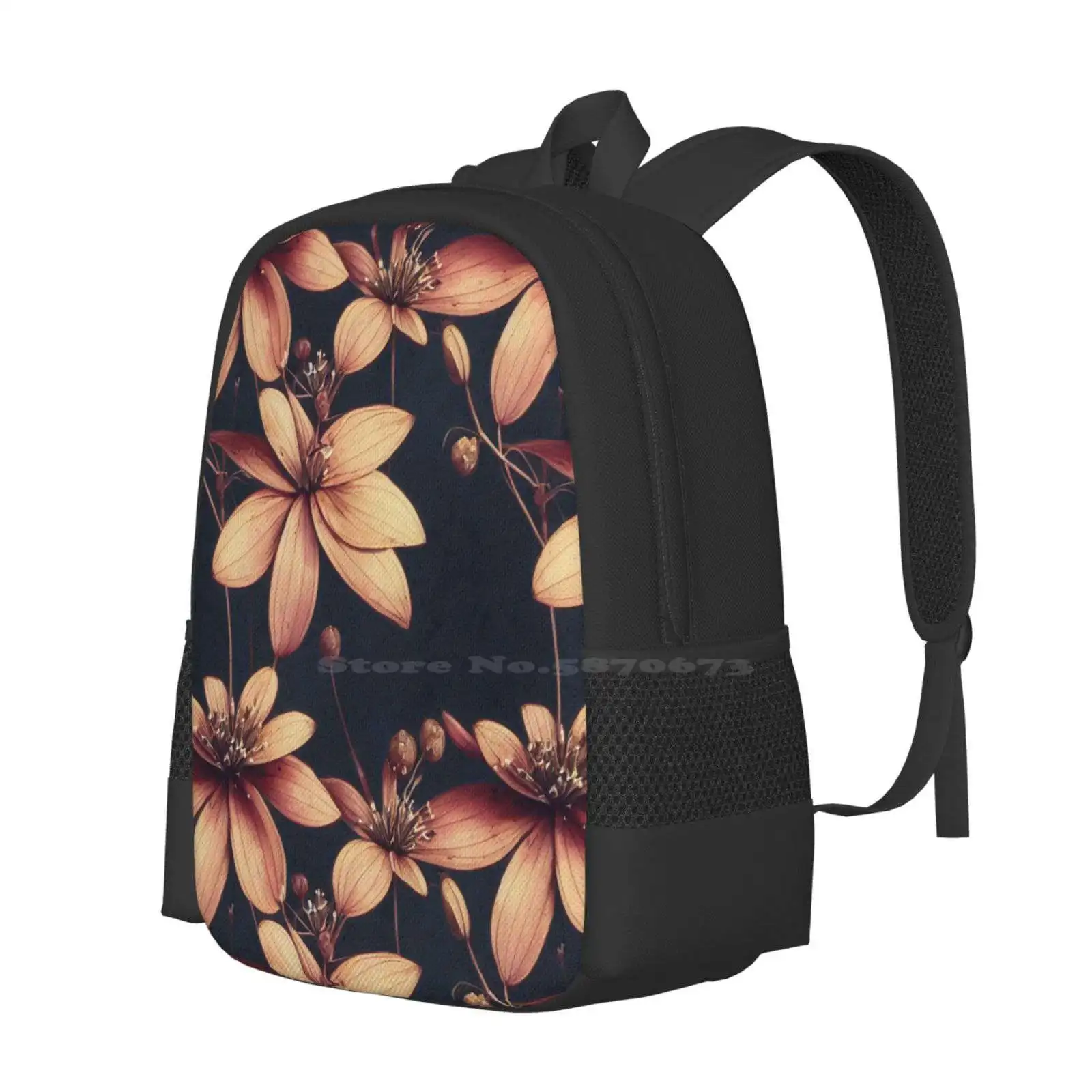 Vintage Brown Floral Pattern Fashion Pattern Design Travel Laptop School Backpack Bag Colorful Nature Cute Wild Flower Girly