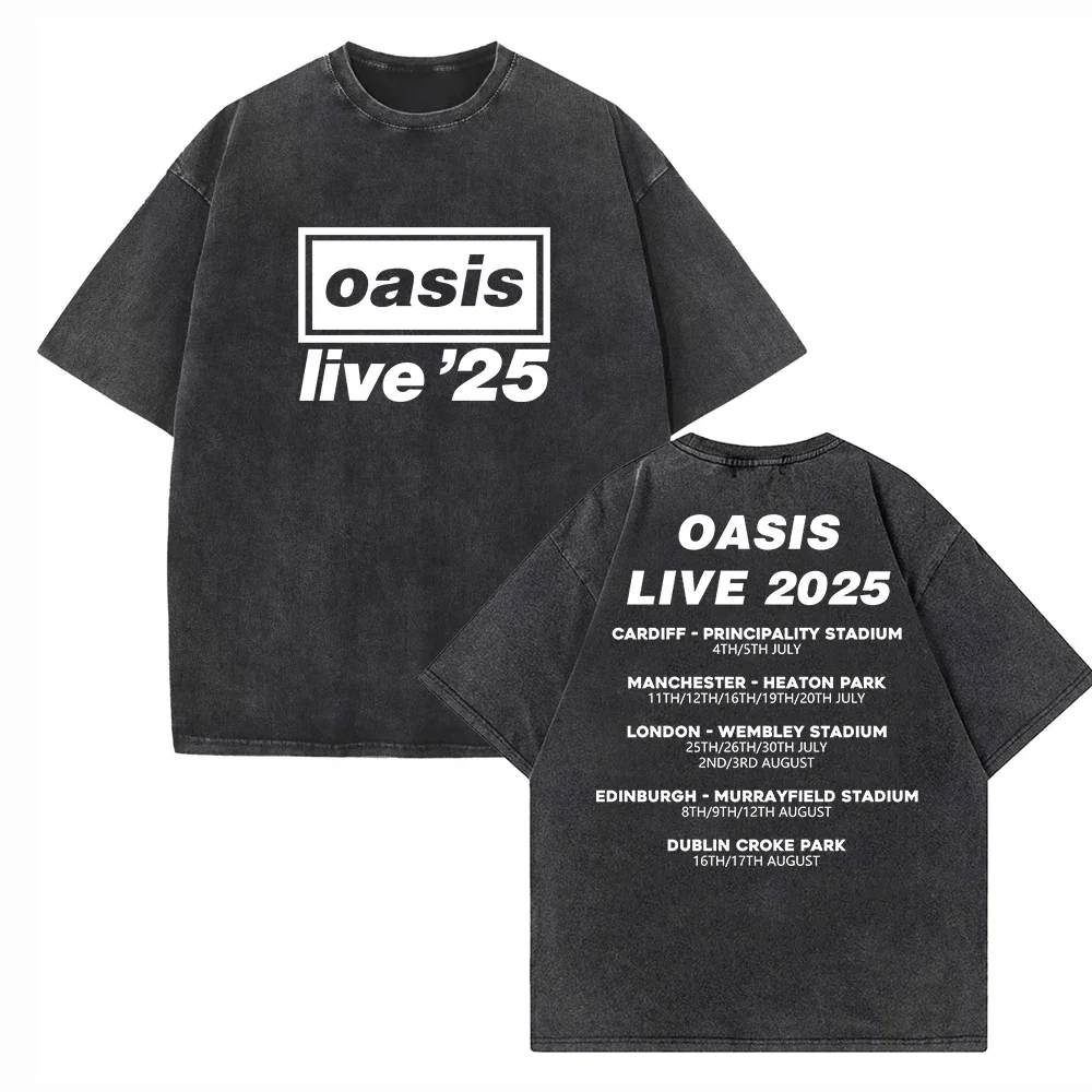 

OASIS Live 25 Tour 2025 Vintage Harajuku Summer Unisex O-Neck Short Sleeve 100% Cotton T-Shirts Washed Streetwear Casual Top Tee