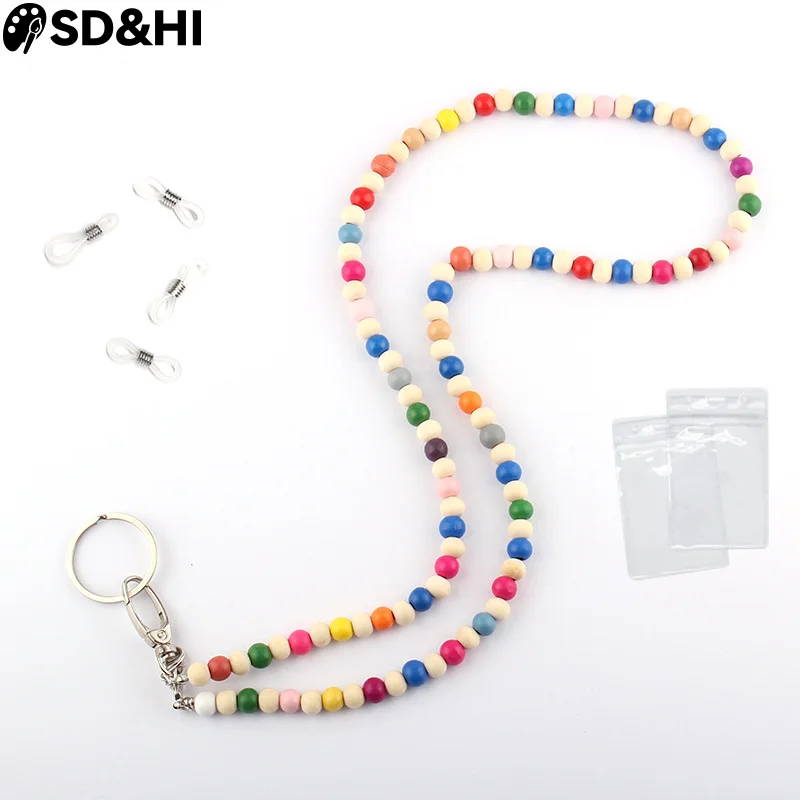 

Beaded Lanyard for ID Cards and Glasses, Key Work ID Wooden Lanyard Necklace, Badge Lanyard Teacher Gift
