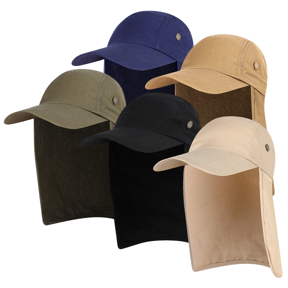 Men UPF 50+ Sun Cap Wide Brim Fishing Sun Cap Hat with Neck Flap