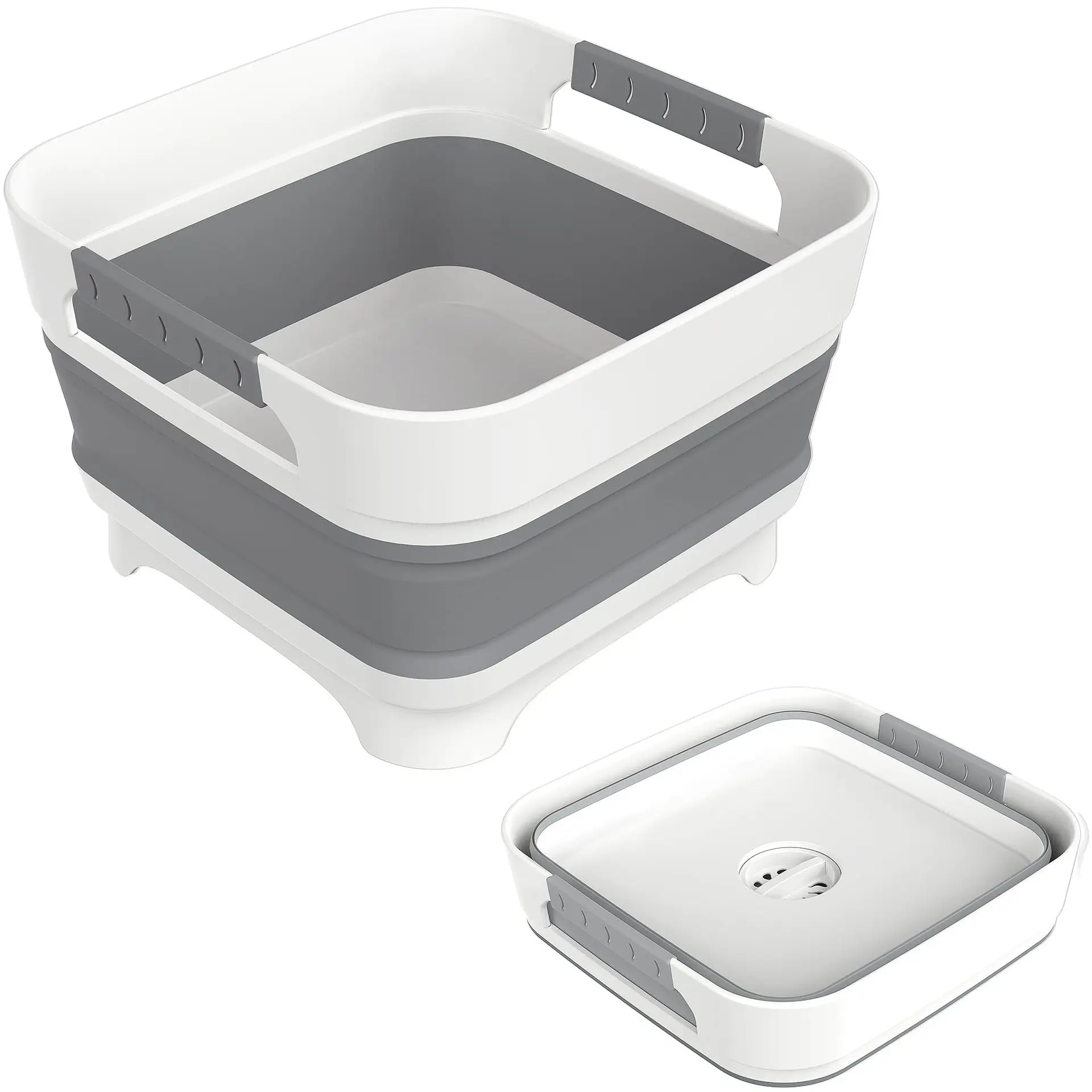 9L Collapsible RV Wash Basin Foldable Dish Tub with Drain Plug Portable Collapsible Dish Basin for RV Camping