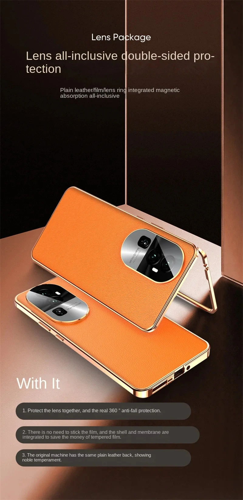 Oppo Reno 10 Pro Plus CPH2521 Case 360 Full Protection Front Glass Case with Back PU Leather Hard Cover for Oppo Reno10 Pro Plus