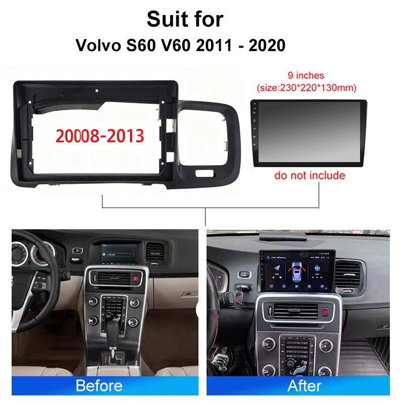 Car Radio Panel Wire Cable Adapter for Volvo S60 V60 LHD 2011 2017 Android 2 Din Stereo Mounting Bezel Faceplate Frame Kit