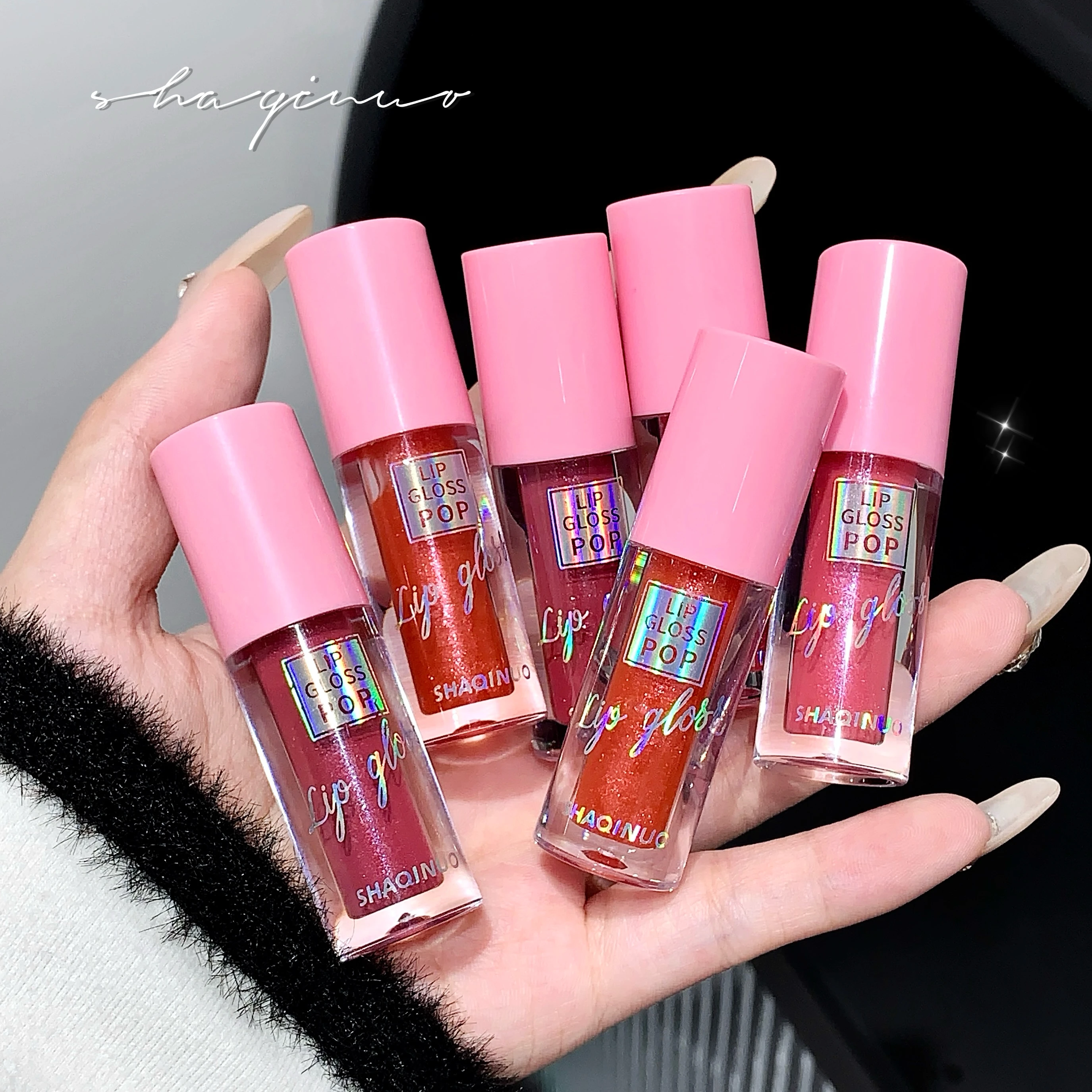 Shaqinuo-光沢のあるリップグロス,強い光沢,着色された保湿香油,長持ちし,柔らかく