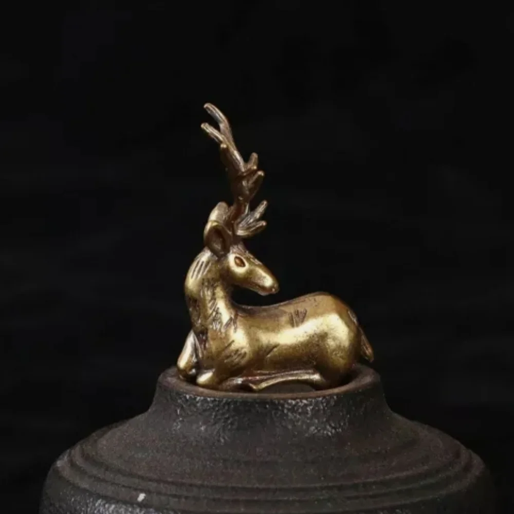 Tabletop Figurine Brass deer Animal Statue Sculpture Home Decor Gift