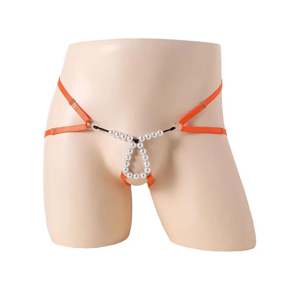 

1pc Men Sexy Panties Open Butt Thongs G-Strings Underwear Low Waist Lingerie Briefs With Beads Ring Jockstraps