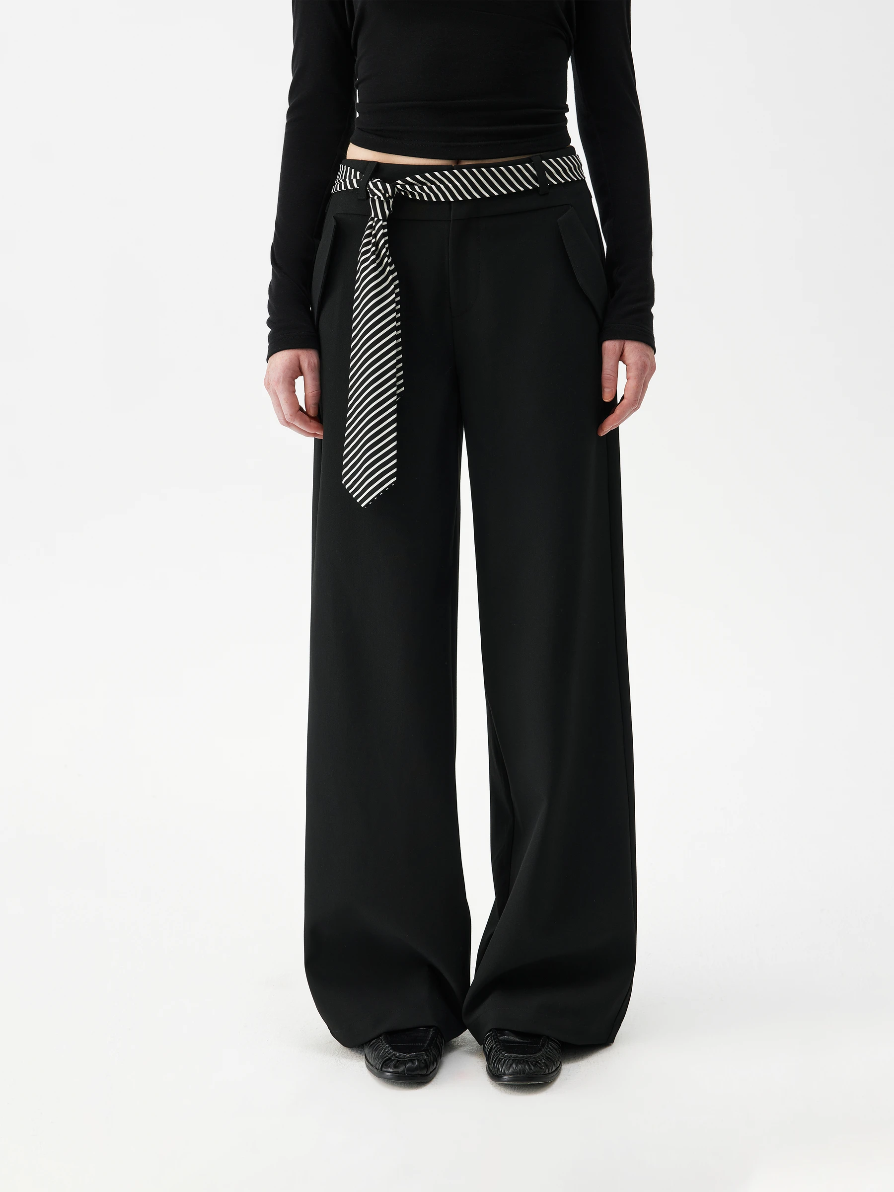 

Женские повседневные брюки Redolence с прямыми штанинами, со съемным поясом, утягивающие, широкие, весенние, новые, простые, в полоску