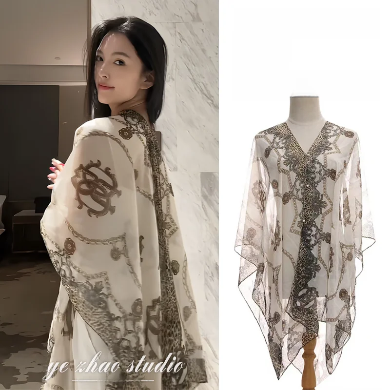 

Шило с принтом Ele Long Sve Шарф с жемчужными деталями Тонкий дизайн Briti Sle Весна Осень орех Zhai Brand Faion Acces...