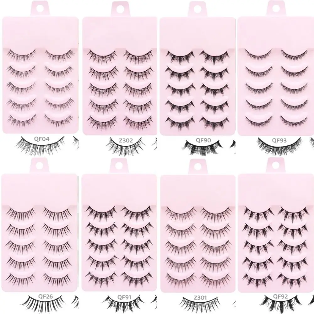 5 Pairs Anime Cosplay Faux Mink Lashes Manga Lashes Natural short Full Strip Lashes Clear Band Soft Eyelash Extension