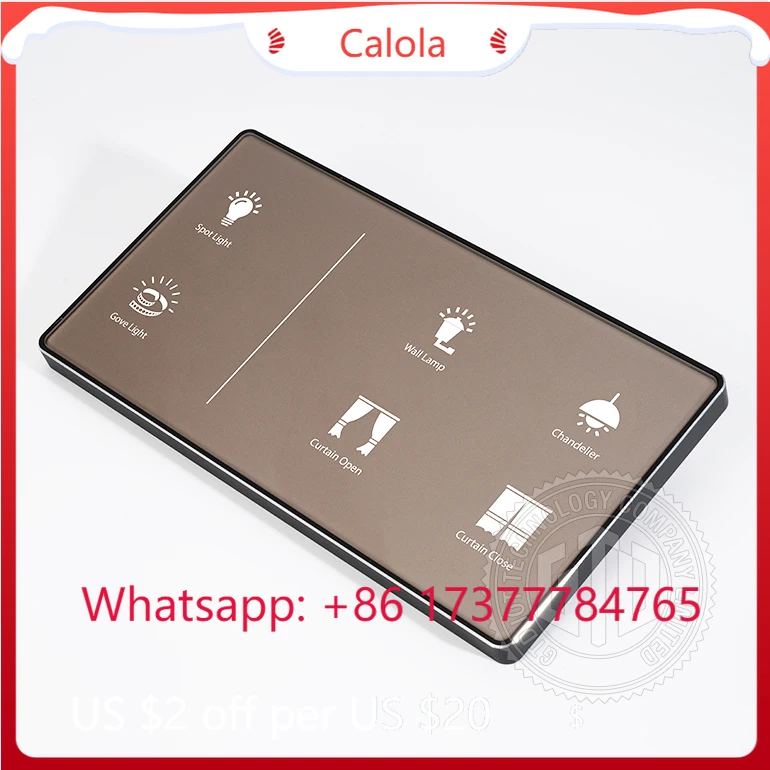 Villa Luxury Smart Touch Wall Switch, 102x188mm Gray Tempered Glass + Zinc Alloy Frame, LED Backlight Icons
