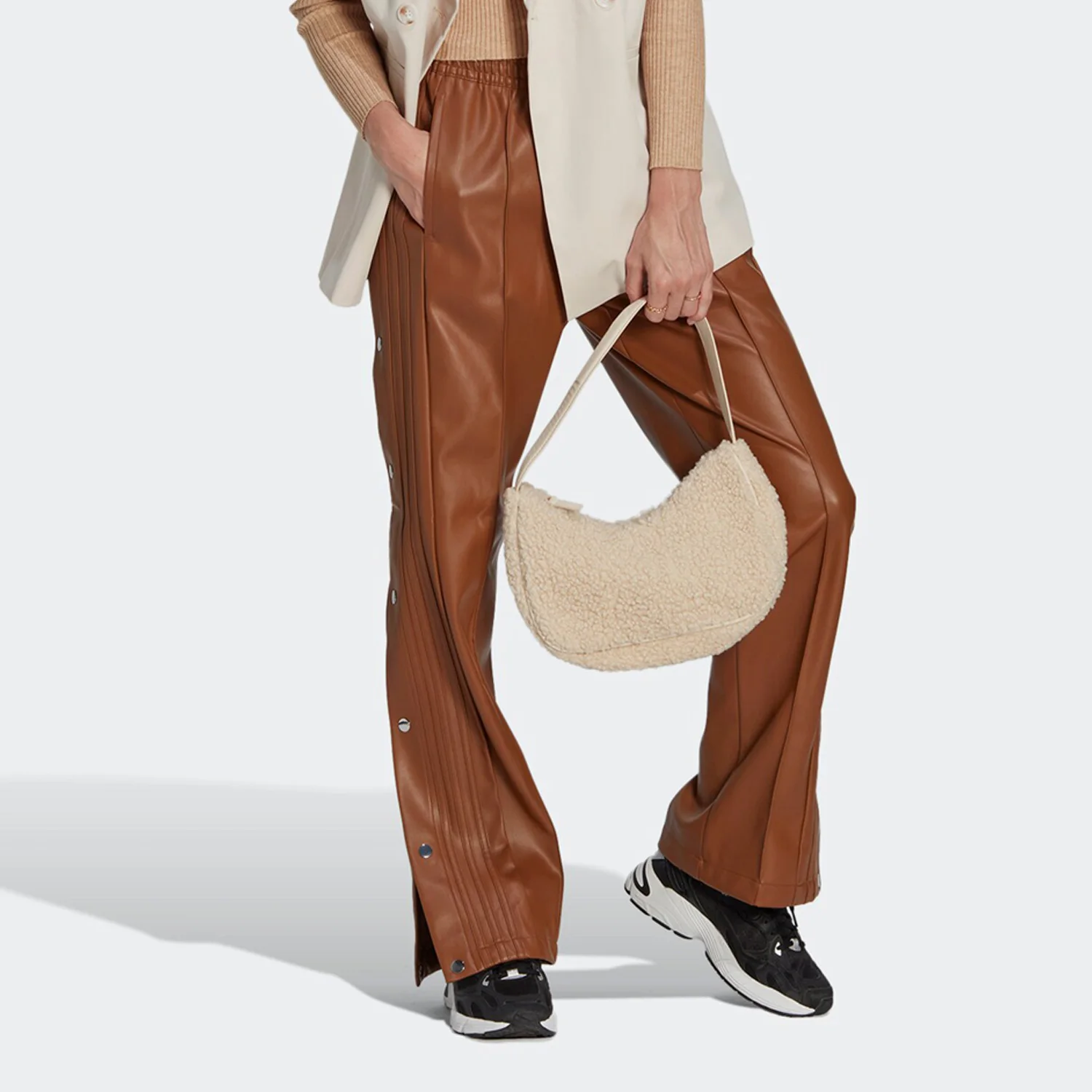 Adidas Authentic Three Leaves New Women's Side Snap Button Leather Pants Long Pants II6098