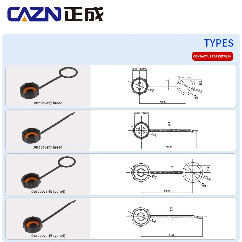 E10 Series High-Quality Dust Cap Cover round Hole Latch Threaded Bayonet Style for Protection