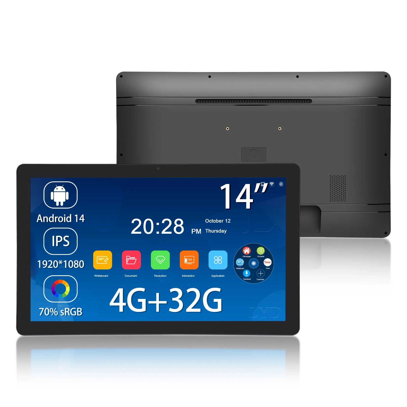 壁掛け式14インチAndroid 14 KDSタブレット 4G 32G IPSタッチスクリーン デジタルサイネージ 5MPカメラ POE監視モニター キオスク