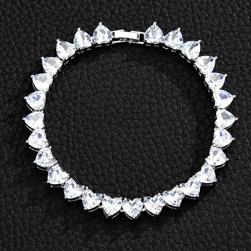 8mm Bling Crystal Pink CZ Stone Heart Love Bracelet For Women Girl Wedding Gold Silver Color Tennis Chain Infinityy Jewelry Gift view 2