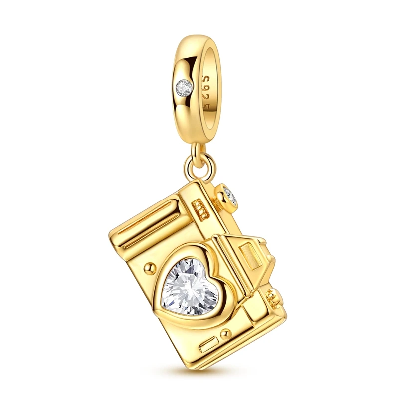 925 Sterling Silver Charms Bead Open Camera Pendant Fit Original Bracelet Bag Keychain Earring DIY Women's Jewelry Gift