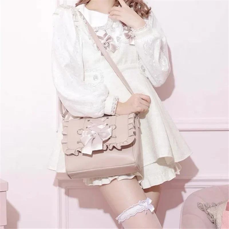 Lolita Bag Sweet Ruched Uniform PU School Bag Girls Elegant Bow Crossbody Bag Teenage JK Shoulder Bags Bolsas Mujer Сумка