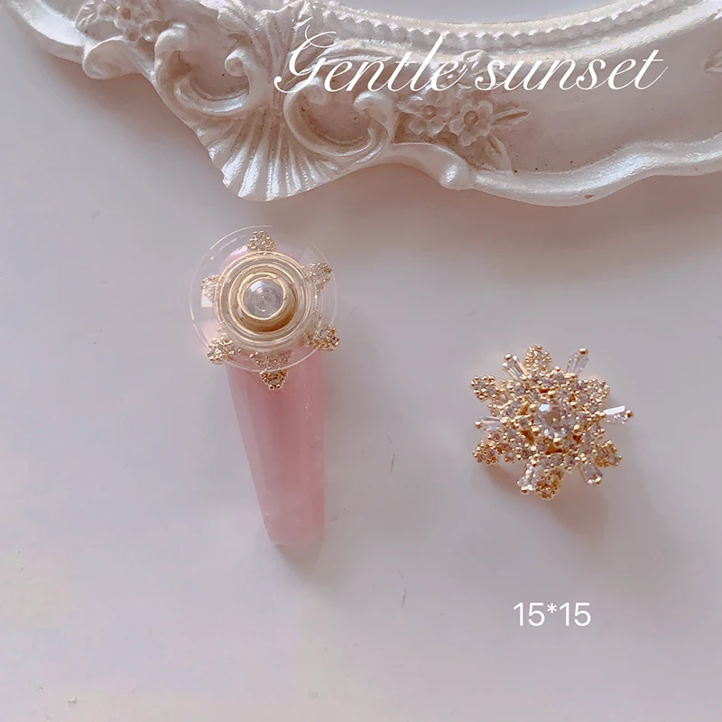 5pcs Manicure luxury rotating snowflake tassel nail jewelry double-layer diamond real gold zircon autumn nail decoration