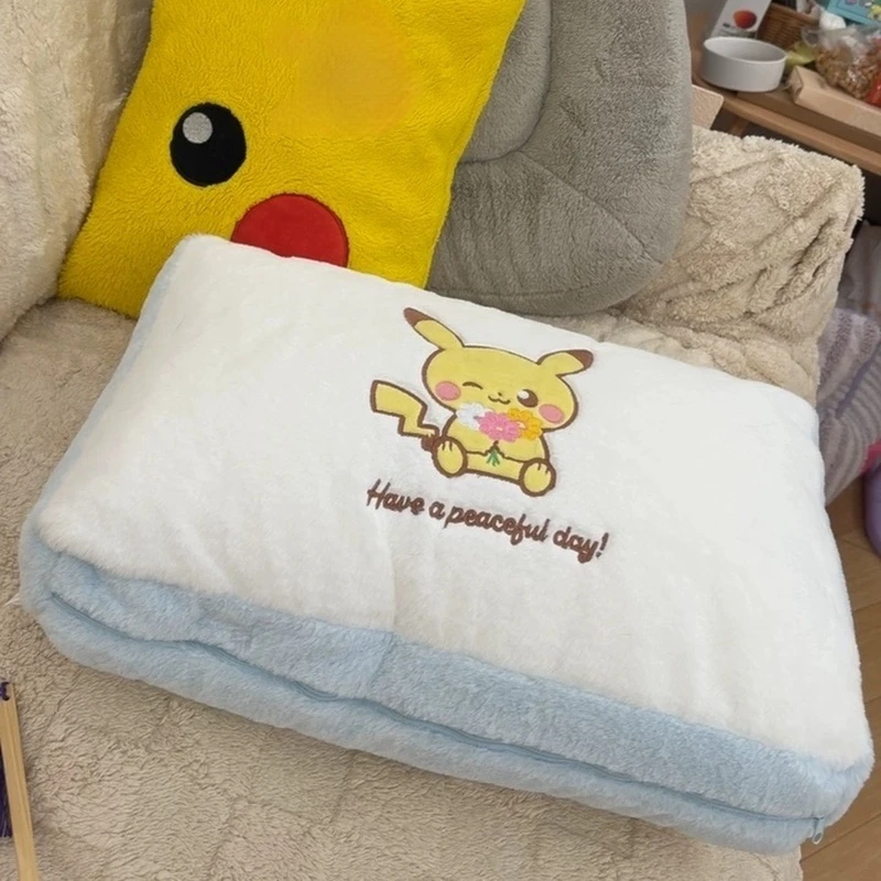 HOLLYBOX Pokemon Pokepeace Pikachu 2 in 1 Plush Blanket Pillow Cute Flannel Throw Cushion Bedroom Decor Christmas Gift