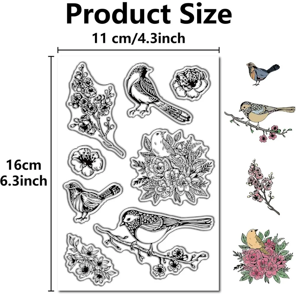 1Sheet Bird Rubber Stamps Hummingbird Flower Vintage Transparent Clear Stamps Silicone Seals Stamp for DIY Scrapbooking Photo