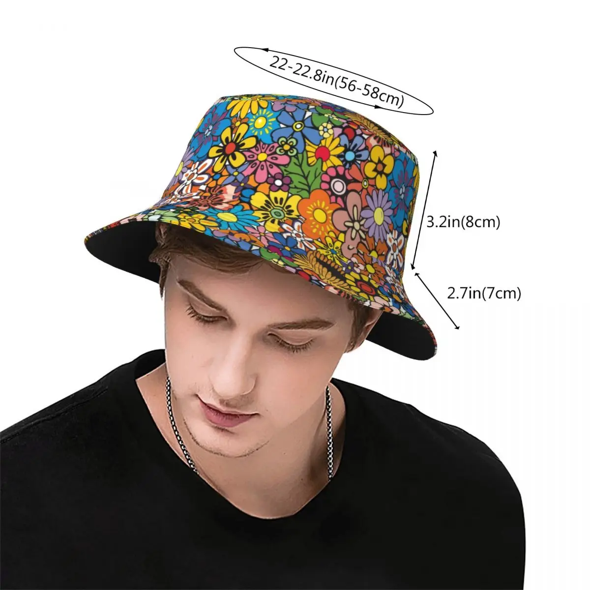 Custom Retro Hippie Flower Daisy Pattern Bucket Hat Women Men Fashion Summer Beach Sun Fisherman Cap