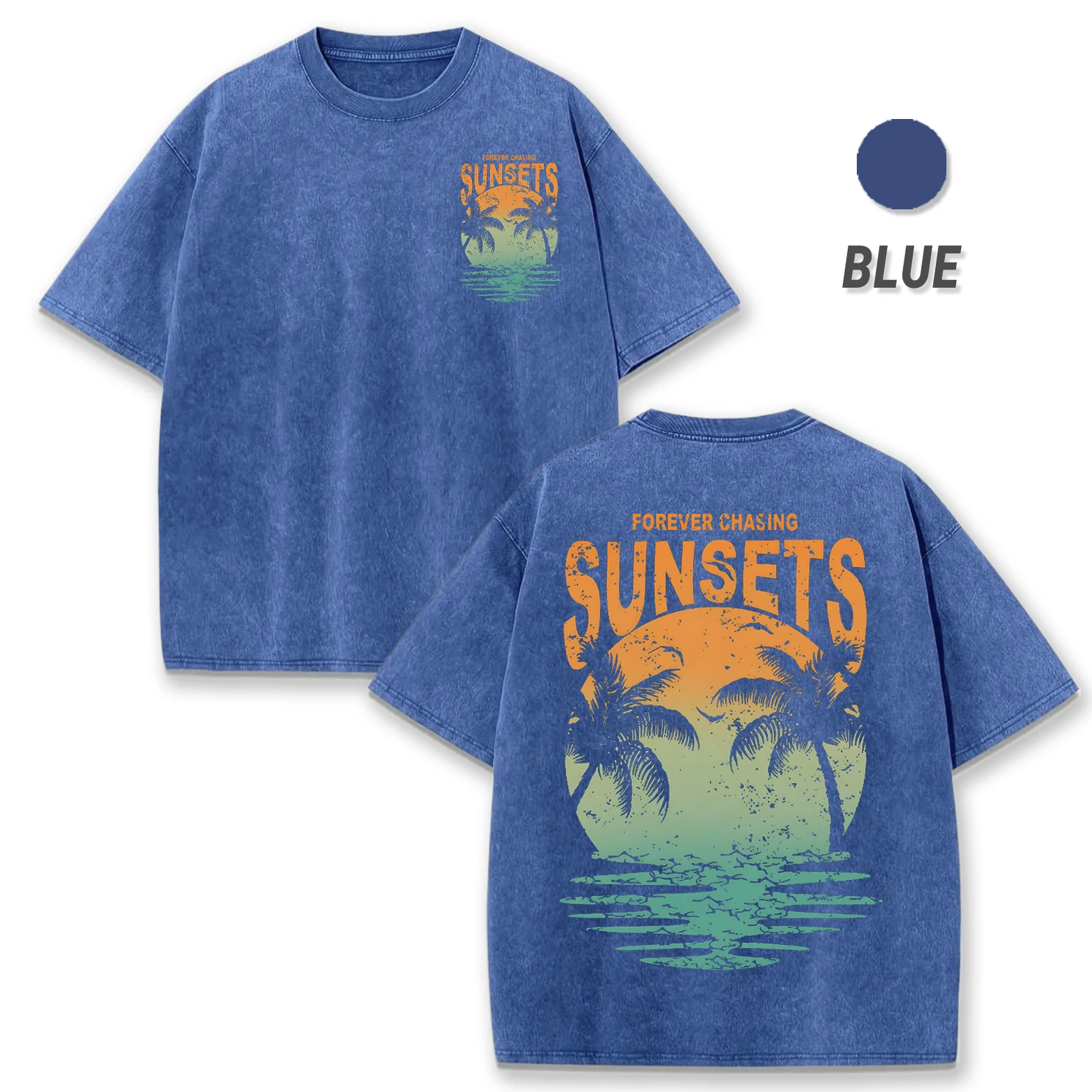 

Forever Chasing Sunsets Print Men Washed T-Shirts Summer Cotton T Shirt Casual Fashions Oversiaze Clothes Soft 0-Neck Tops