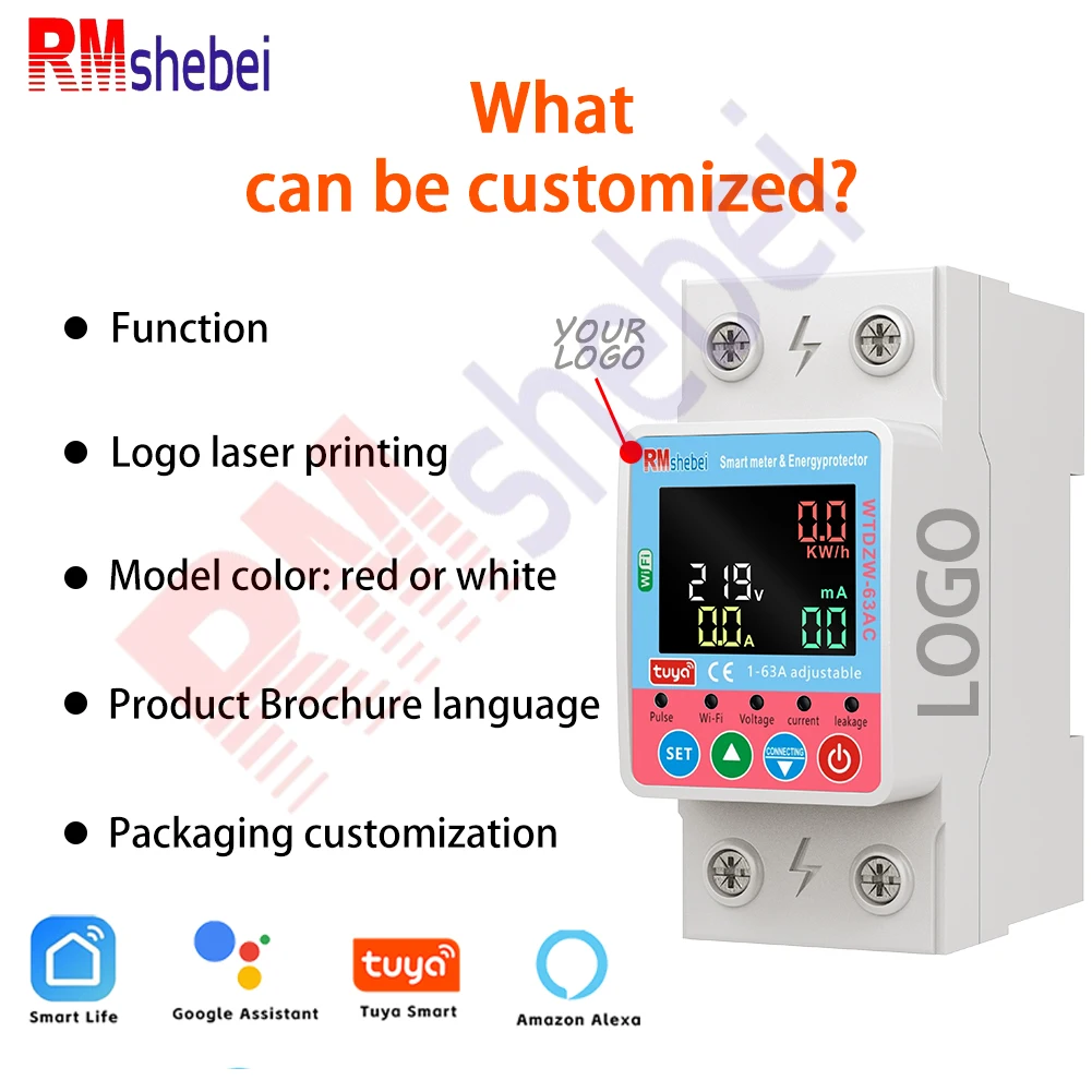 RMshebei Tuya قاطع دائرة WiFi ذكي 220 فولت 2P 63A جهاز تحكم عن بعد إعادة إغلاق تلقائي للجهد الزائد حماية من التسرب الزائد #2