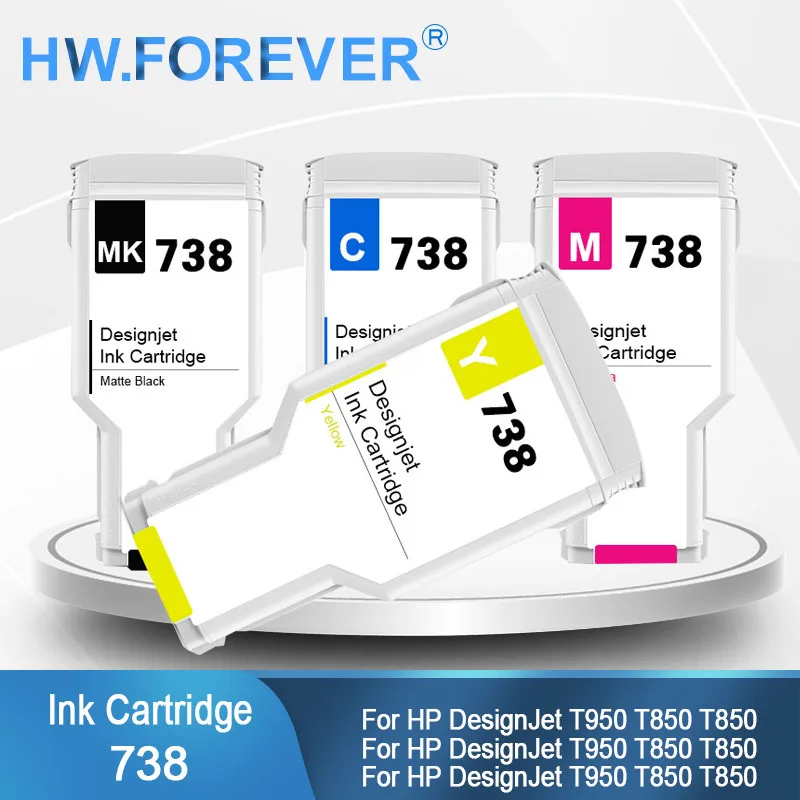 1Set For HP 738 Compatible Ink Cartridge HP738 For HP DesignJet T850 T950 Printers 300ML With Pigment Ink Chip Ink Cartridge